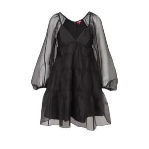 STAUD Sheer Black Long Sleeve Mini Dress